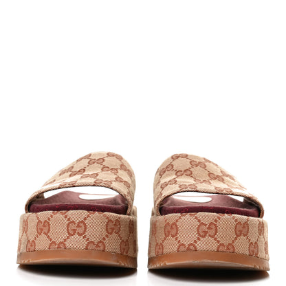 Gucci Canvas GG Monogram Angelina Platform Slide Sandals 36.5 Beige Ruggine 2 of 14