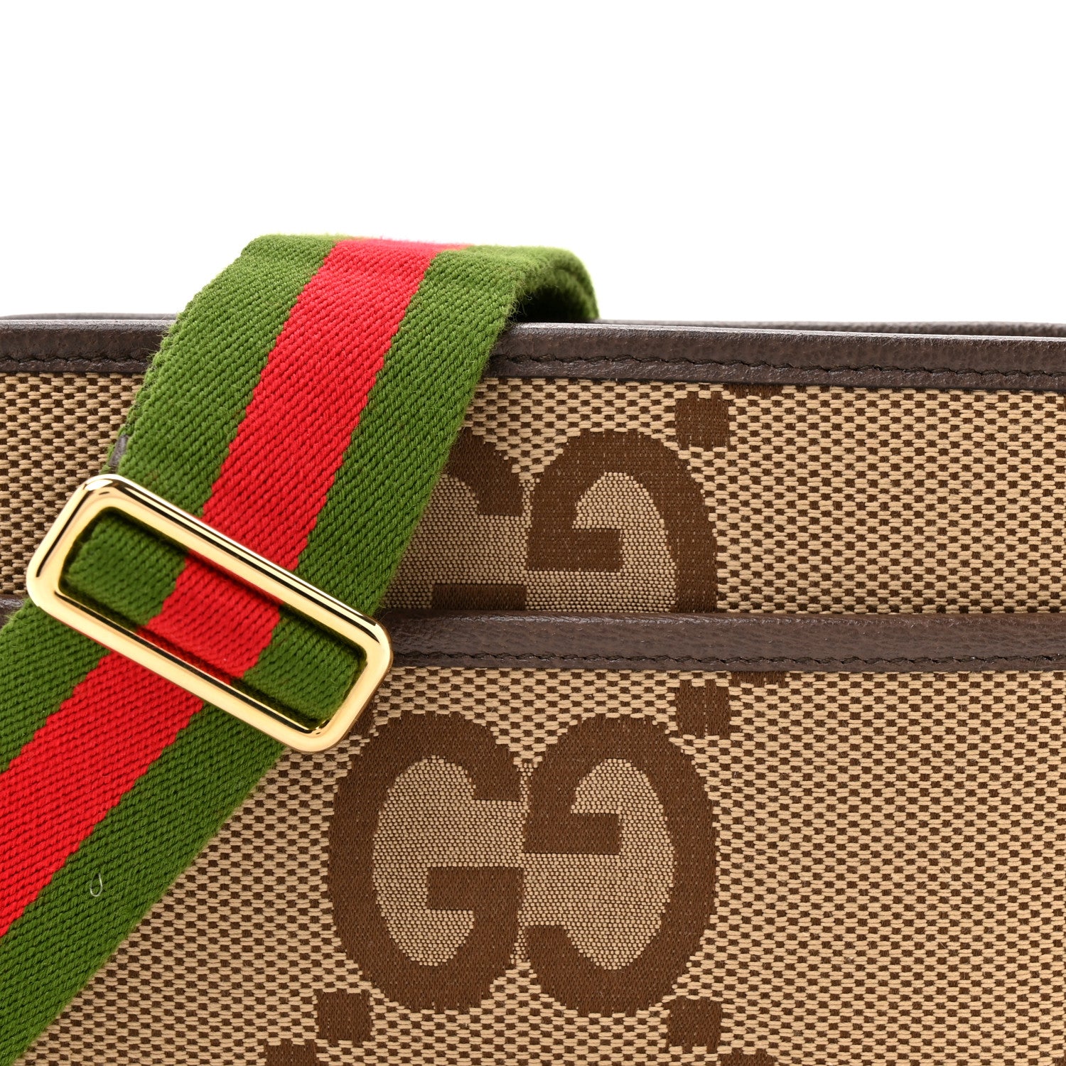 Gucci Monogram Jumbo GG Textured Dollar Calfskin Web Mini Crossbody Bag Camel Ebony New Acero 8 of 10
