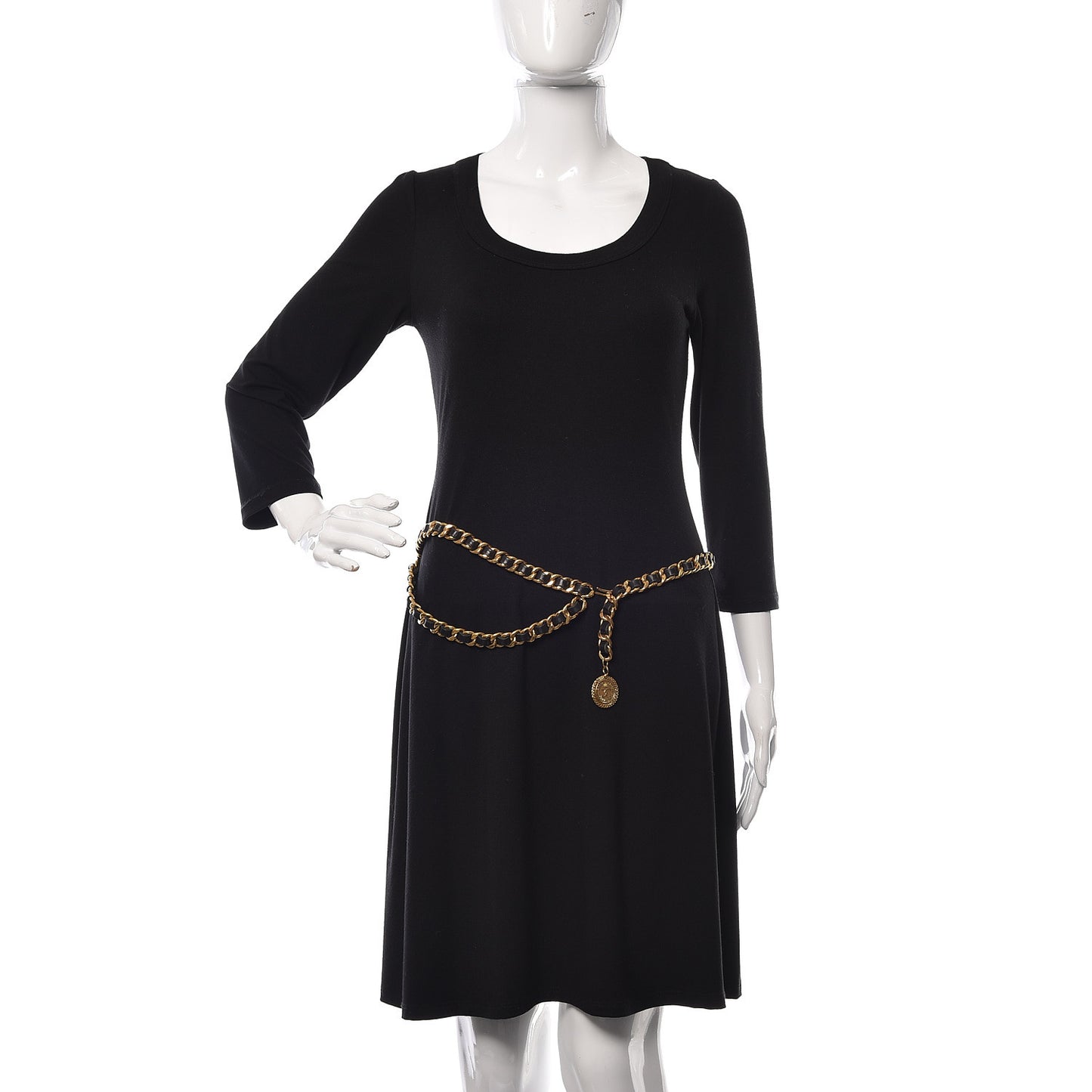 Lambskin Chain CC Medallion Belt Black Gold