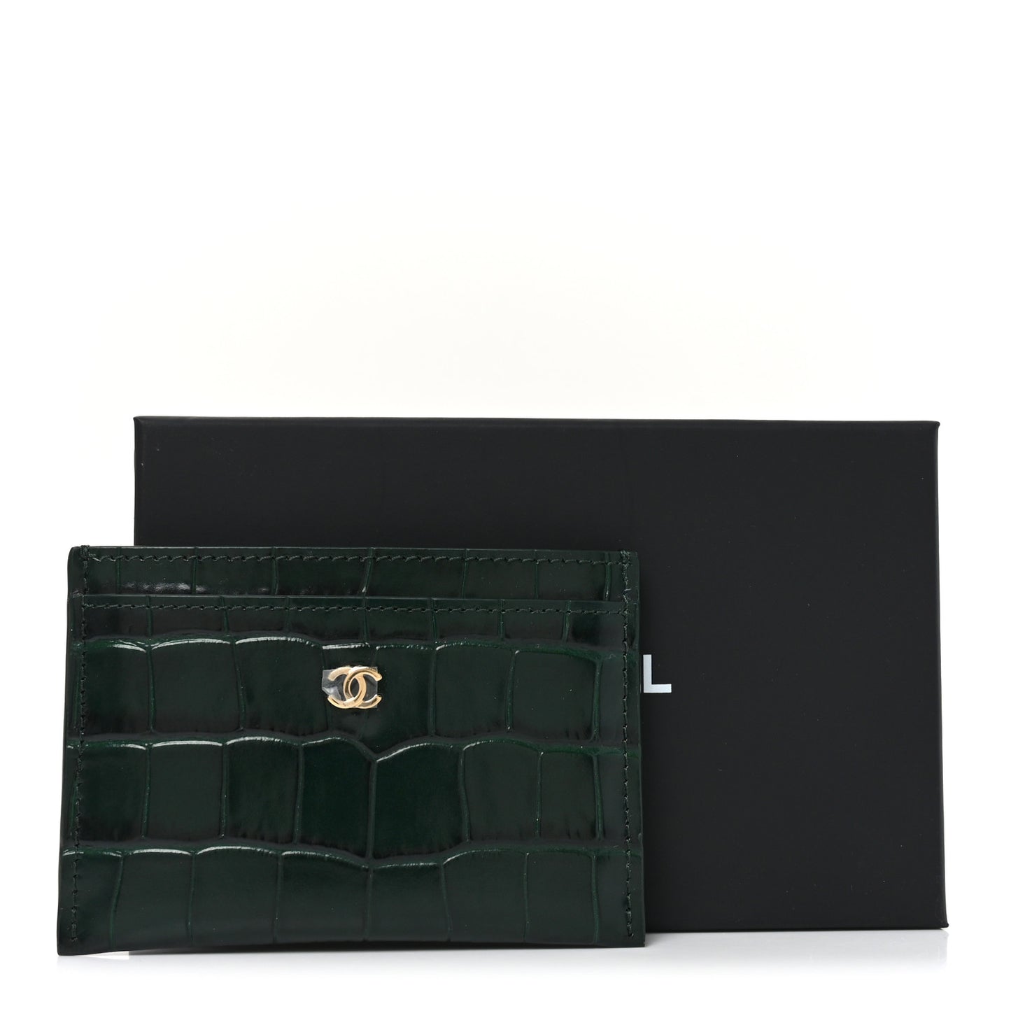 Calfskin Crocodile Embossed Crococo Card Holder Emerald