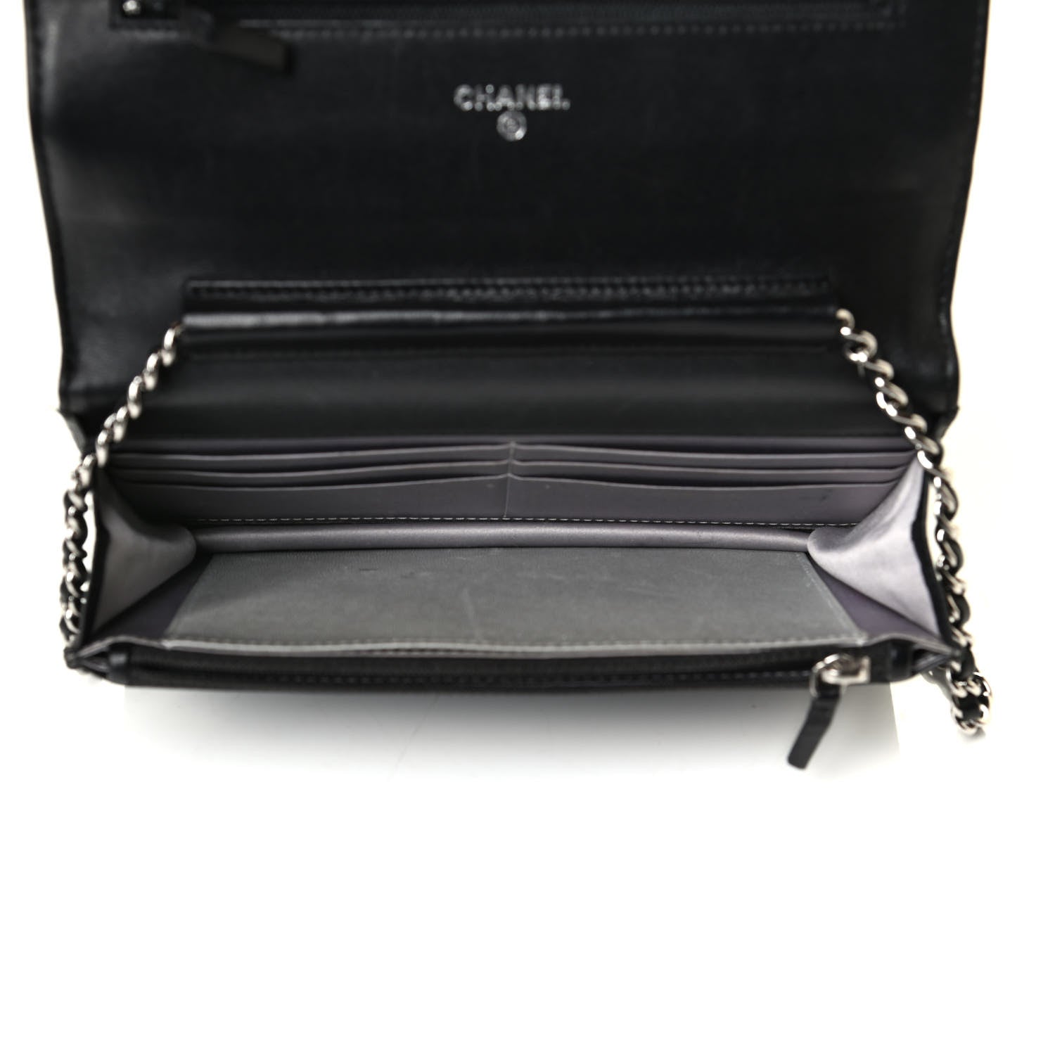 Chanel Lambskin Camellia Embossed Wallet on Chain WOC Black 4 of 7