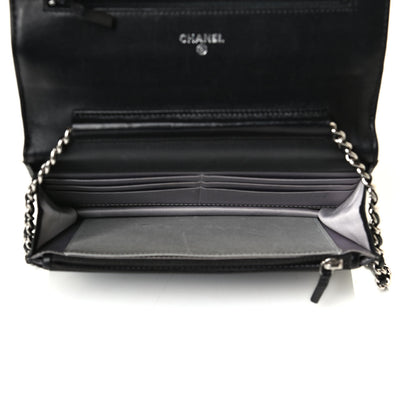 Chanel Lambskin Camellia Embossed Wallet on Chain WOC Black 4 of 7