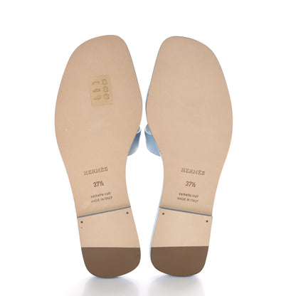 Hermes Calfskin Oran Sandals 37.5 Bleu Dorset 8 of 10