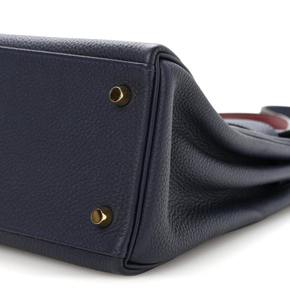 Hermes Togo Horseshoe Au Galop Kelly Retourne 28 Bleu Nuit Rouge H Fauve 10 of 11