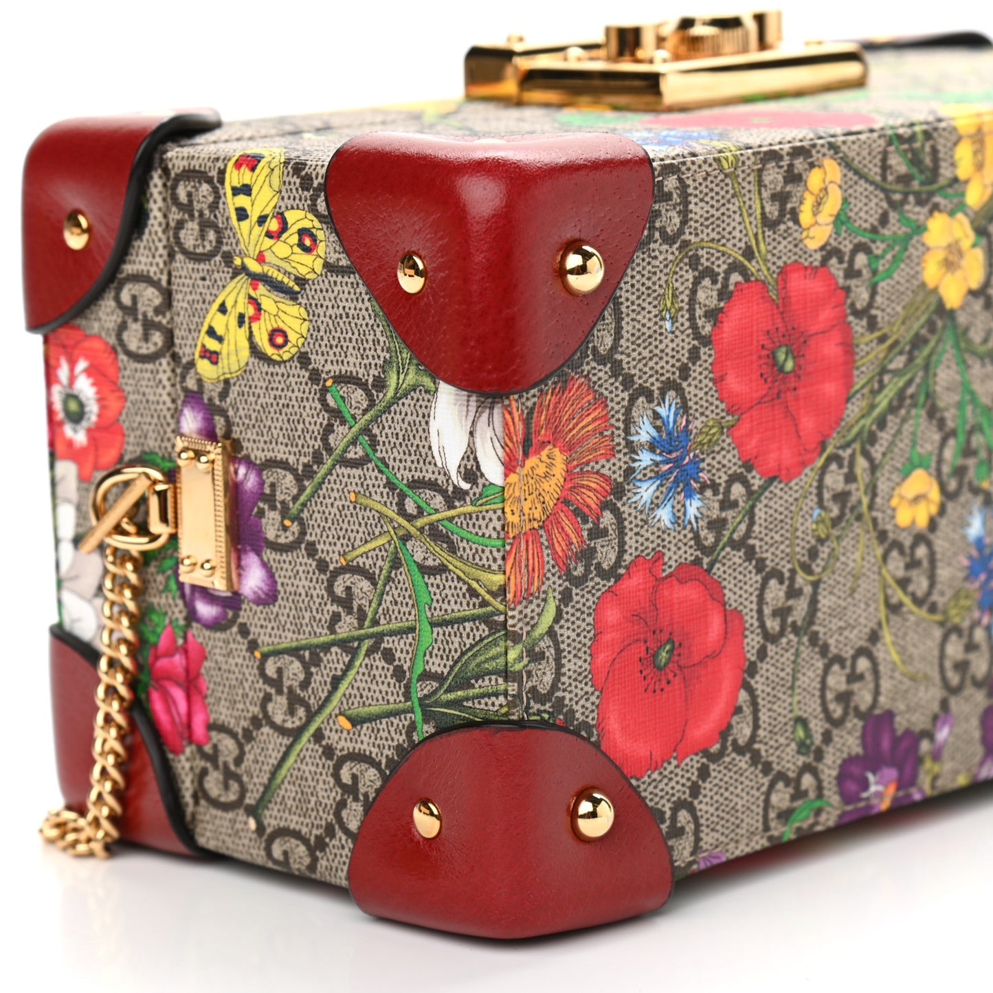 GG Supreme Monogram Flora Padlock Jewelry Case Red