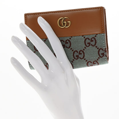 Gucci Moire Calfskin Monogram Bi-Fold Wallet Azure Harness Brown 2 of 9