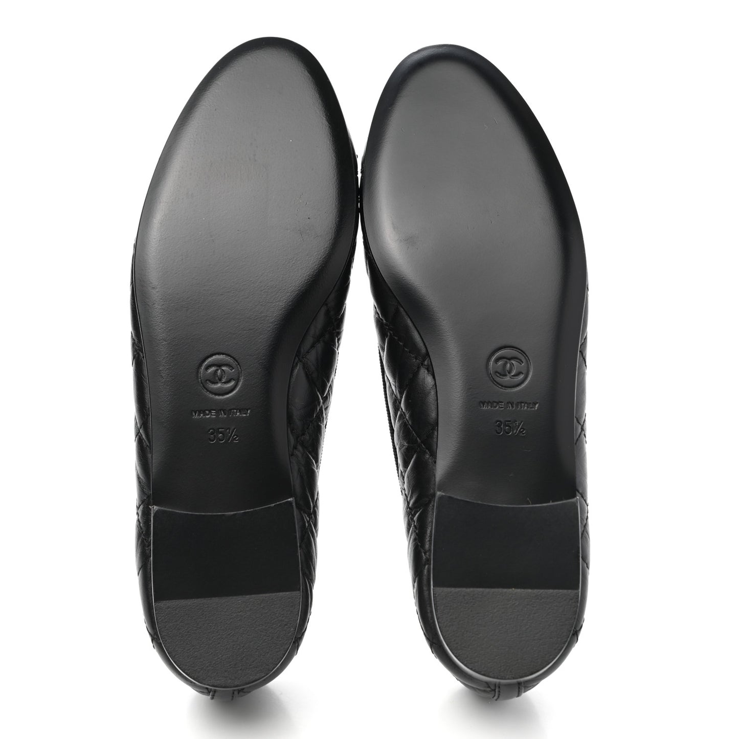 Aged Calfskin Quilted CC Cap Toe Ballerina Flats 35.5 Black