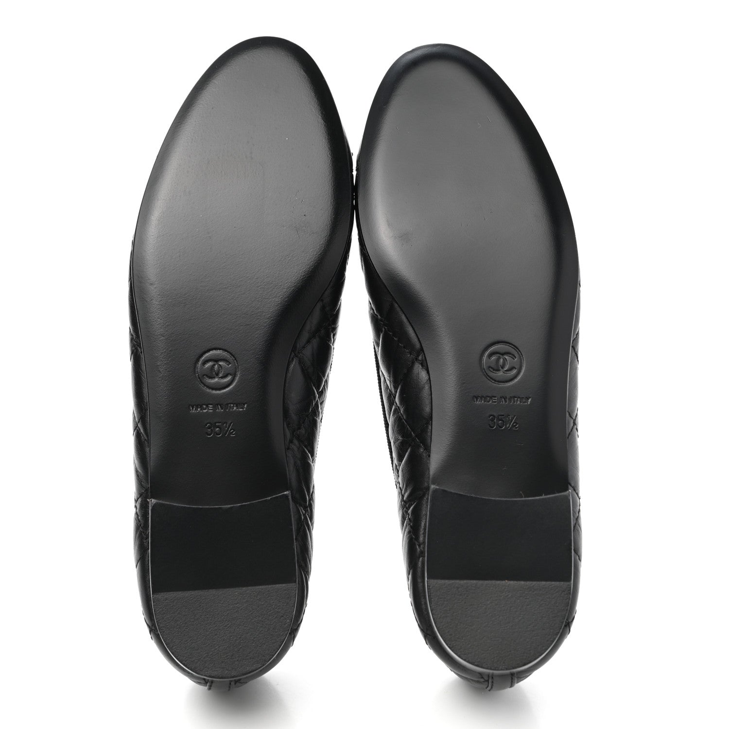 Chanel Aged Calfskin Quilted CC Cap Toe Ballerina Flats 35.5 Black 5 of 8