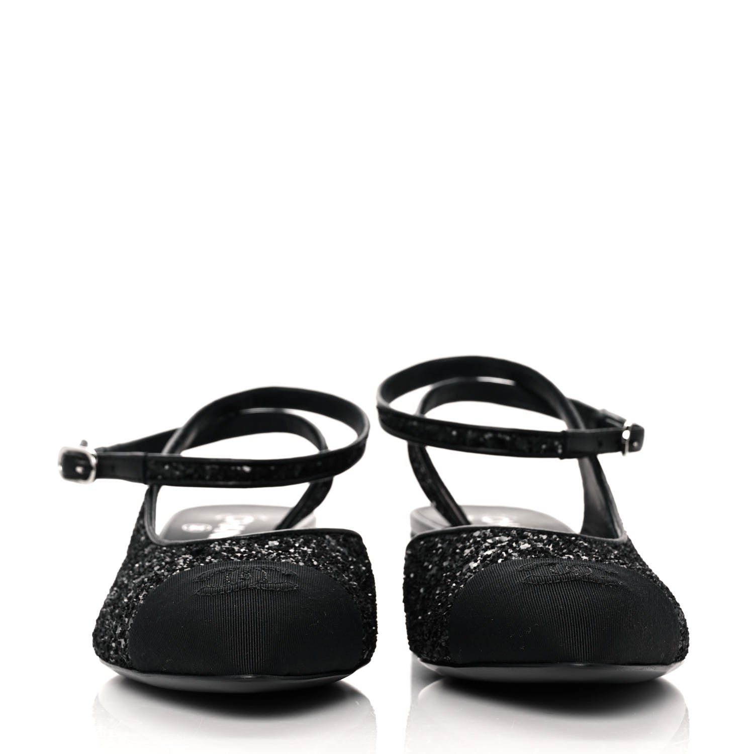 Chanel Glitter Grosgrain Cap Toe CC Ankle Wrap Pumps 37.5 Black 2 of 9