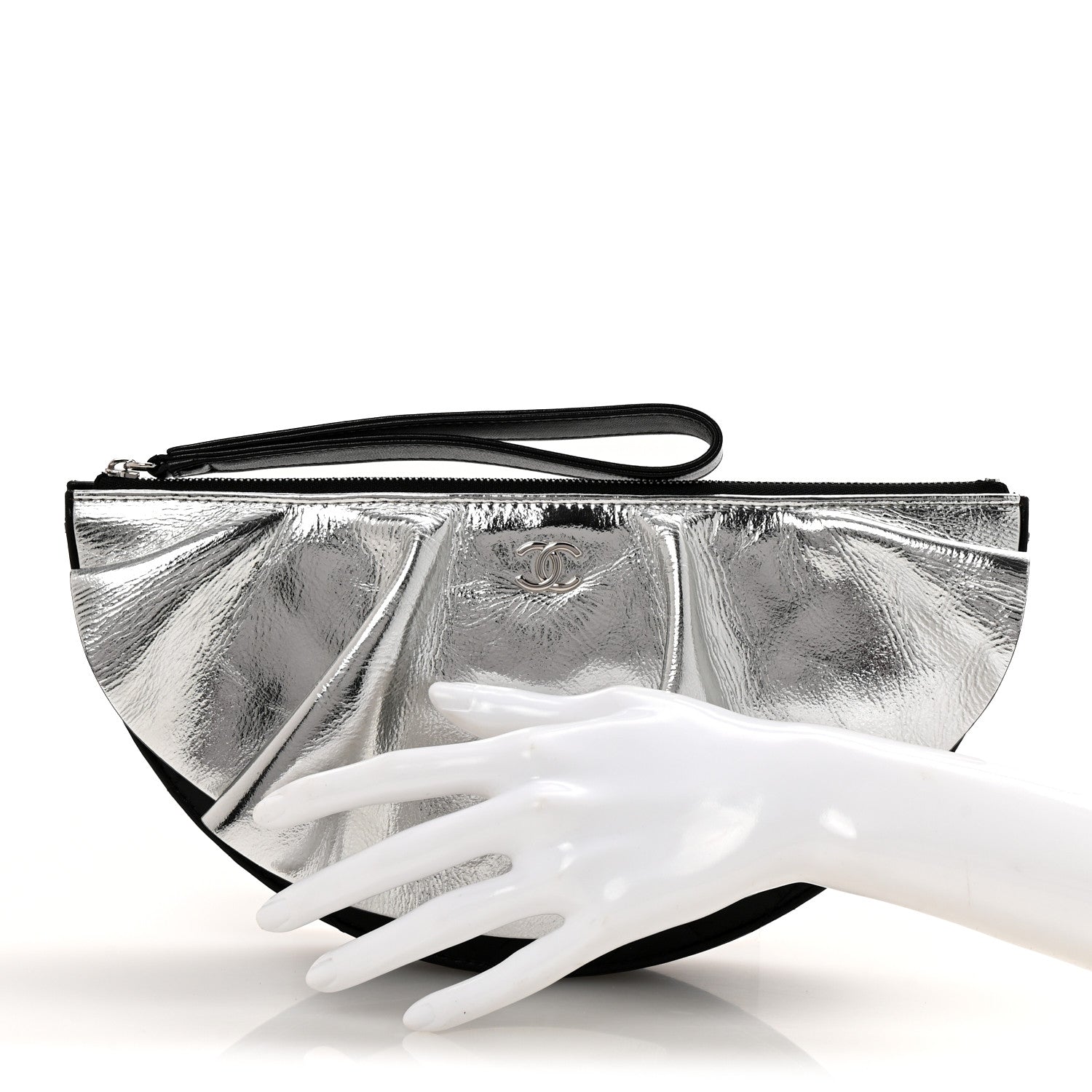 Chanel Metallic Lambskin Wave Clutch Black Silver 2 of 11