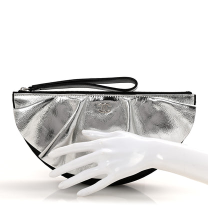 Chanel Metallic Lambskin Wave Clutch Black Silver 2 of 11