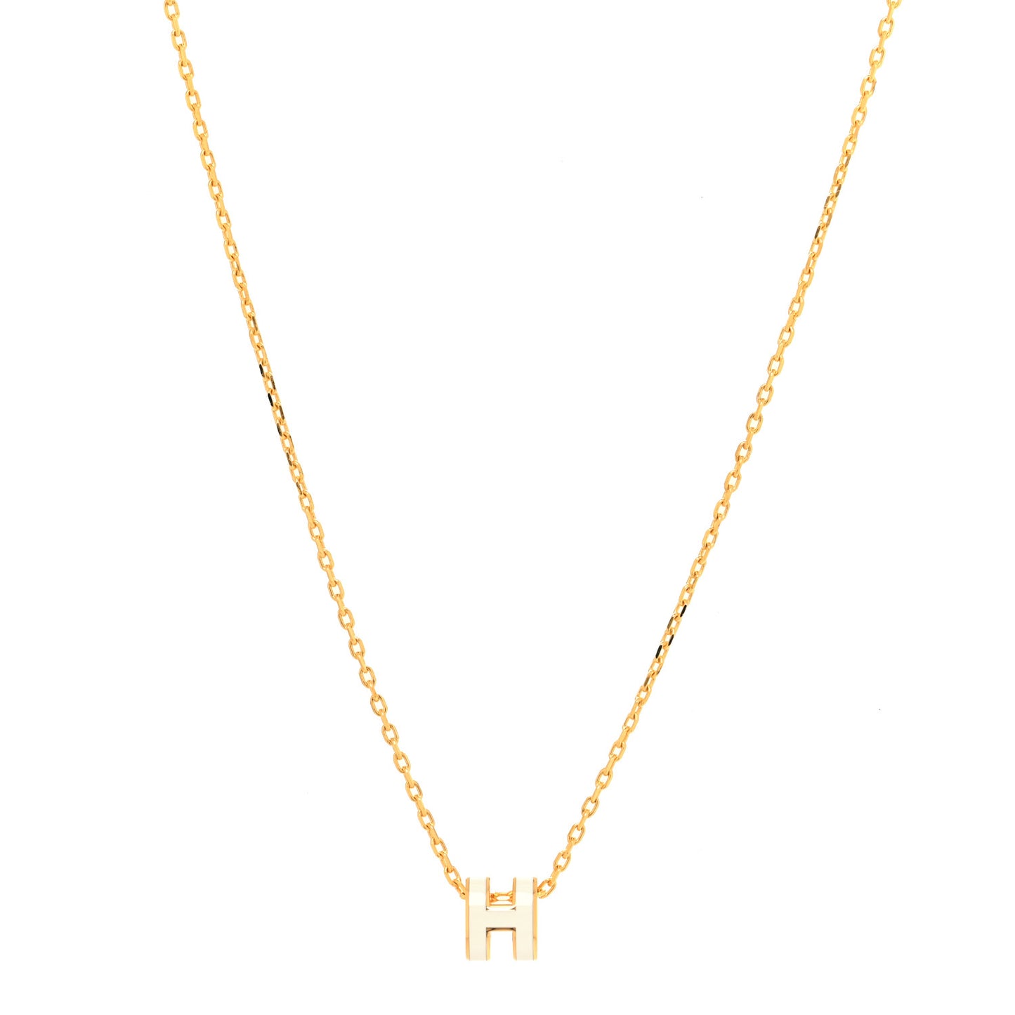 Lacquered Gold Mini Pop H Pendant Necklace White