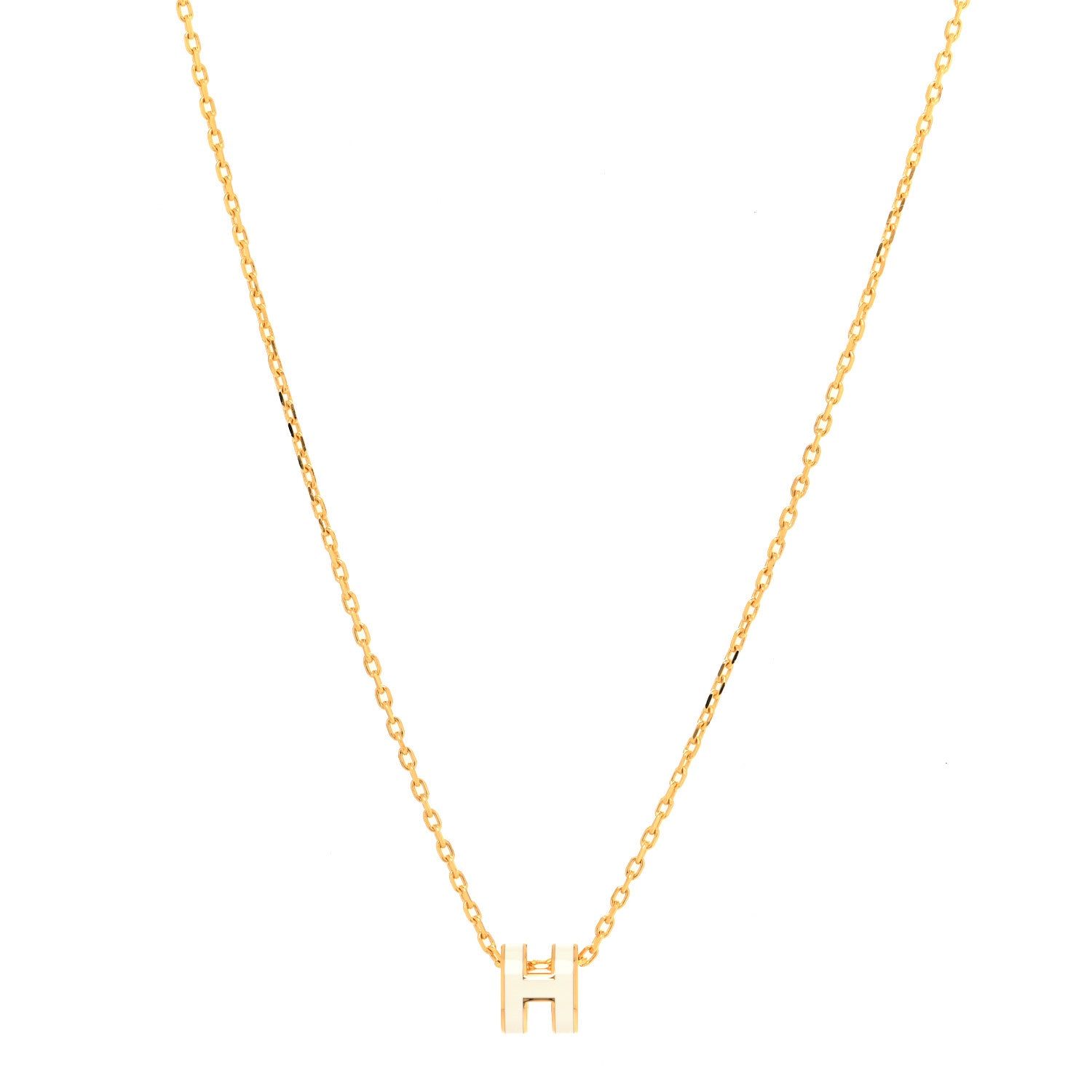 Hermes Lacquered Gold Mini Pop H Pendant Necklace White 1 of 6