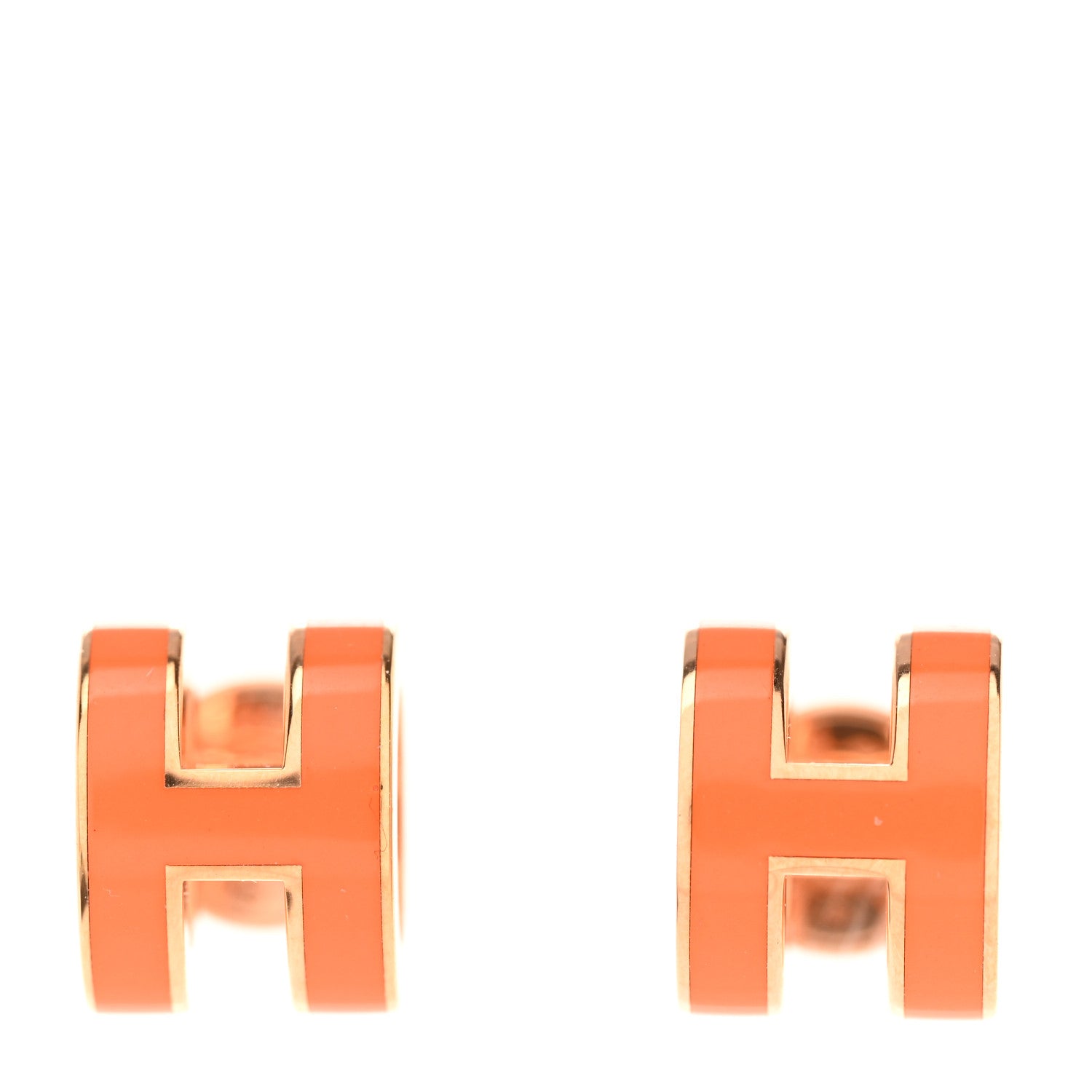 Hermes Gold Lacquered Mini Pop H Earrings Orange Soie 1 of 5