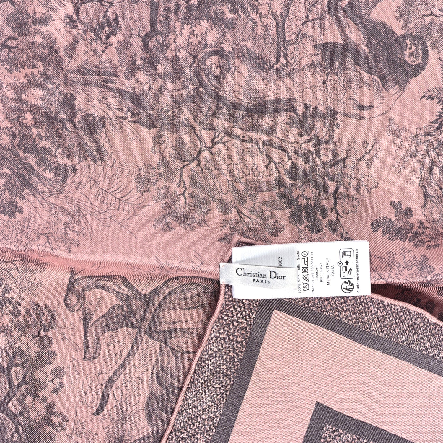 Christian Dior Silk Toile De Jouy Sauvage Square Scarf Pink 3 of 3