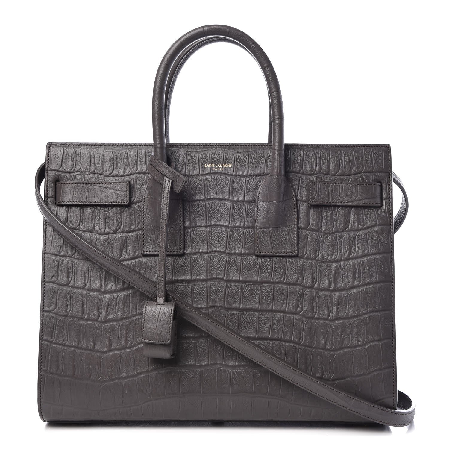 Saint Laurent Calfskin Crocodile Embossed Small Sac De Jour Fog 1 of 8
