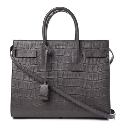 Saint Laurent Calfskin Crocodile Embossed Small Sac De Jour Fog 1 of 8