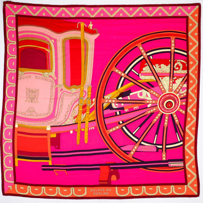 Hermes Cashmere Silk Balade En Berline Shawl 140 Fuchsia Orange Rose Pâle 2 of 5