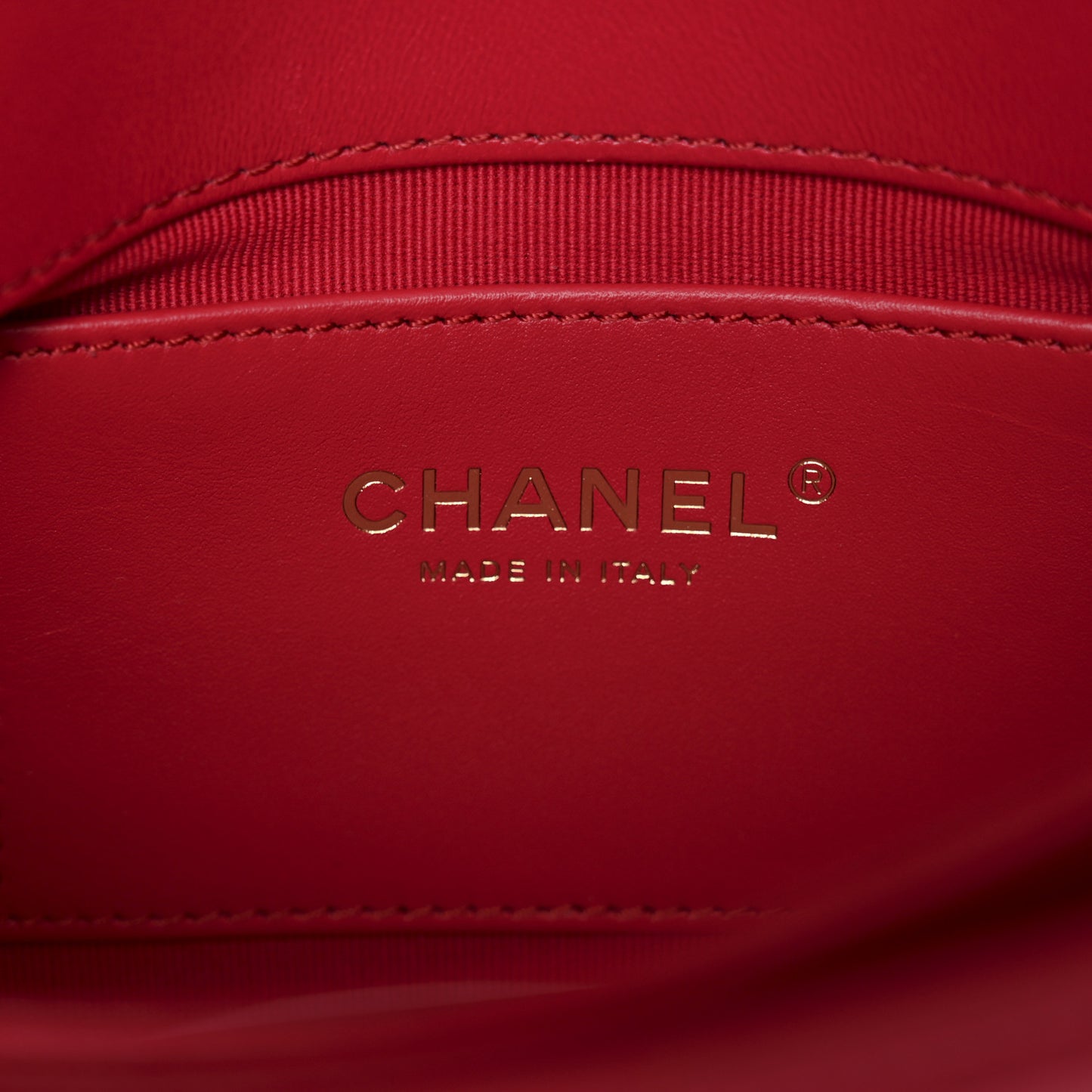 Lambskin Quilted Enamel Chain Logo Mini Flap Red