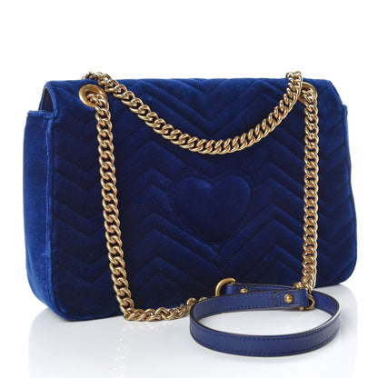 Gucci Velvet Matelasse Medium GG Marmont Shoulder Bag Cobalt Blue 4 of 11