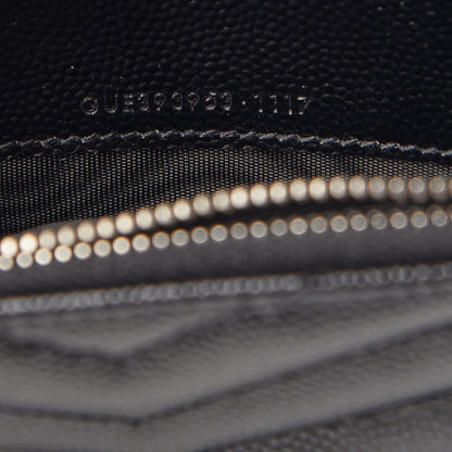 Saint Laurent Grain De Poudre Matelasse Chevron Monogram Envelope Chain Wallet Black 7 of 10