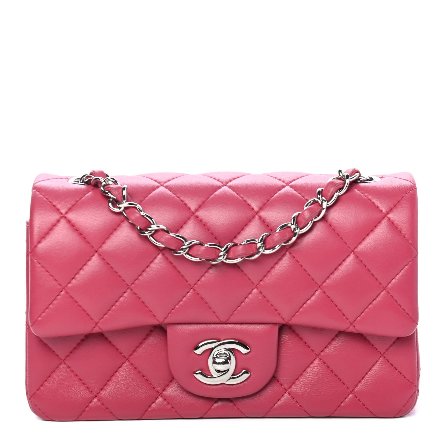 Lambskin Quilted Mini Rectangular Flap Dark Pink