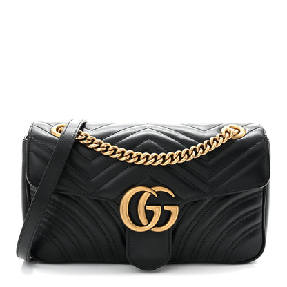 Gucci Calfskin Matelasse Small GG Marmont Shoulder Bag Black 1 of 11