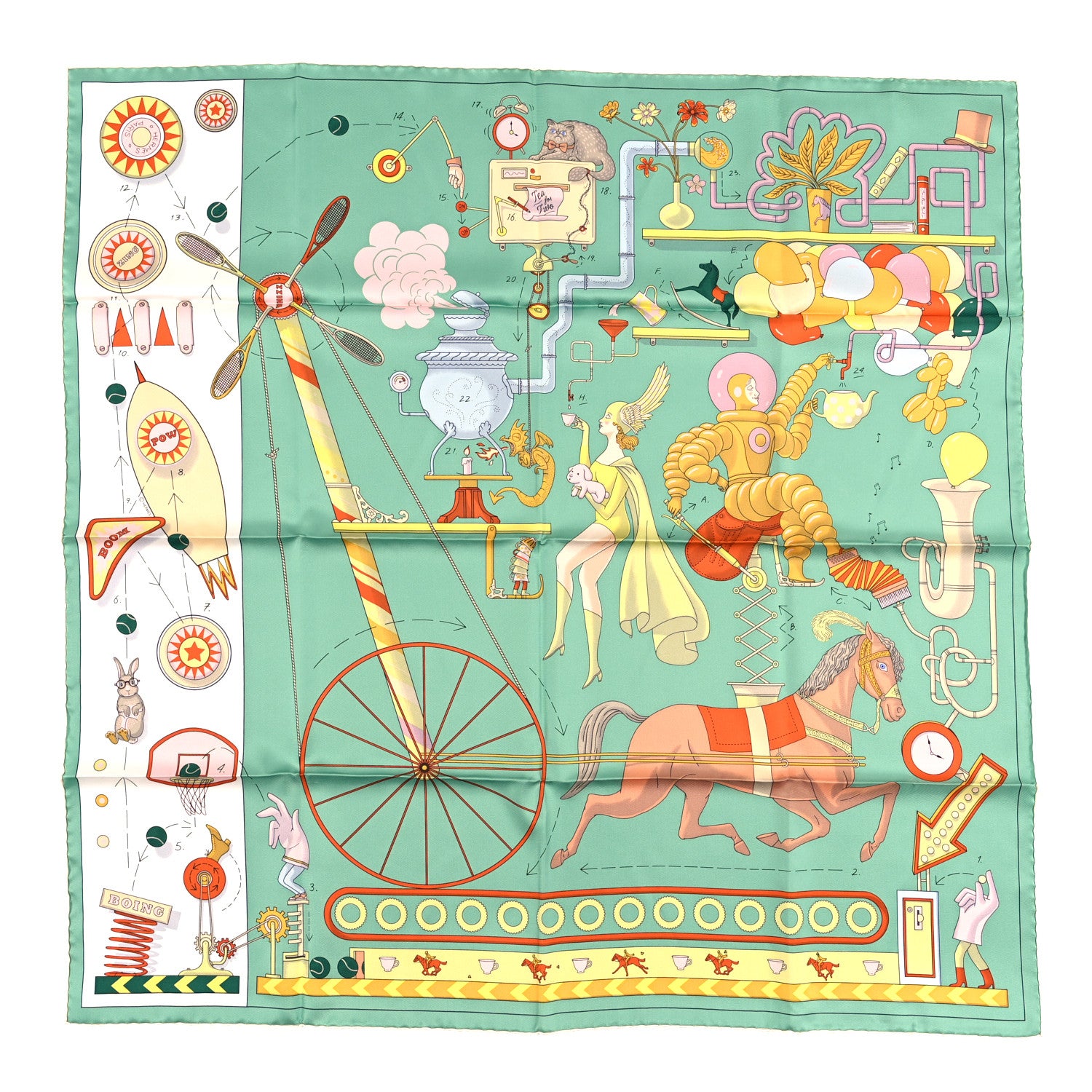 Hermes Silk Tea For Two Scarf 90 Vert Jade White 1 of 4