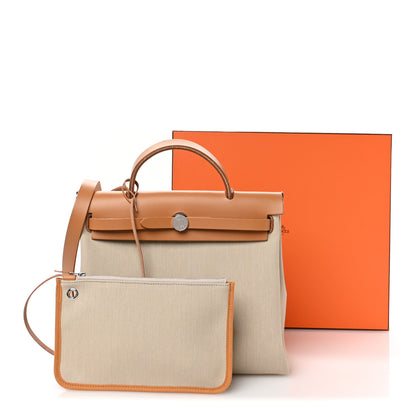 Hermes Military Toile Vache Hunter Herbag Zip Retourne 31 PM Beton Naturel 12 of 12