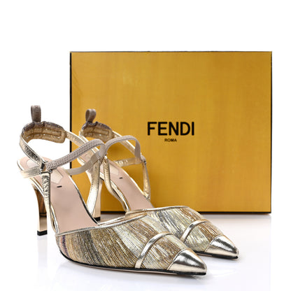 Fendi Laminated Fabric Nappa Colibri Lite 85mm Slingback Pumps 39 Gold Platino 8 of 8