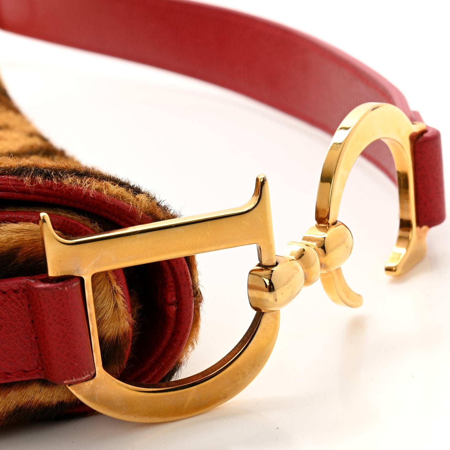 Pony Hair Leopard Saddle Bag Red