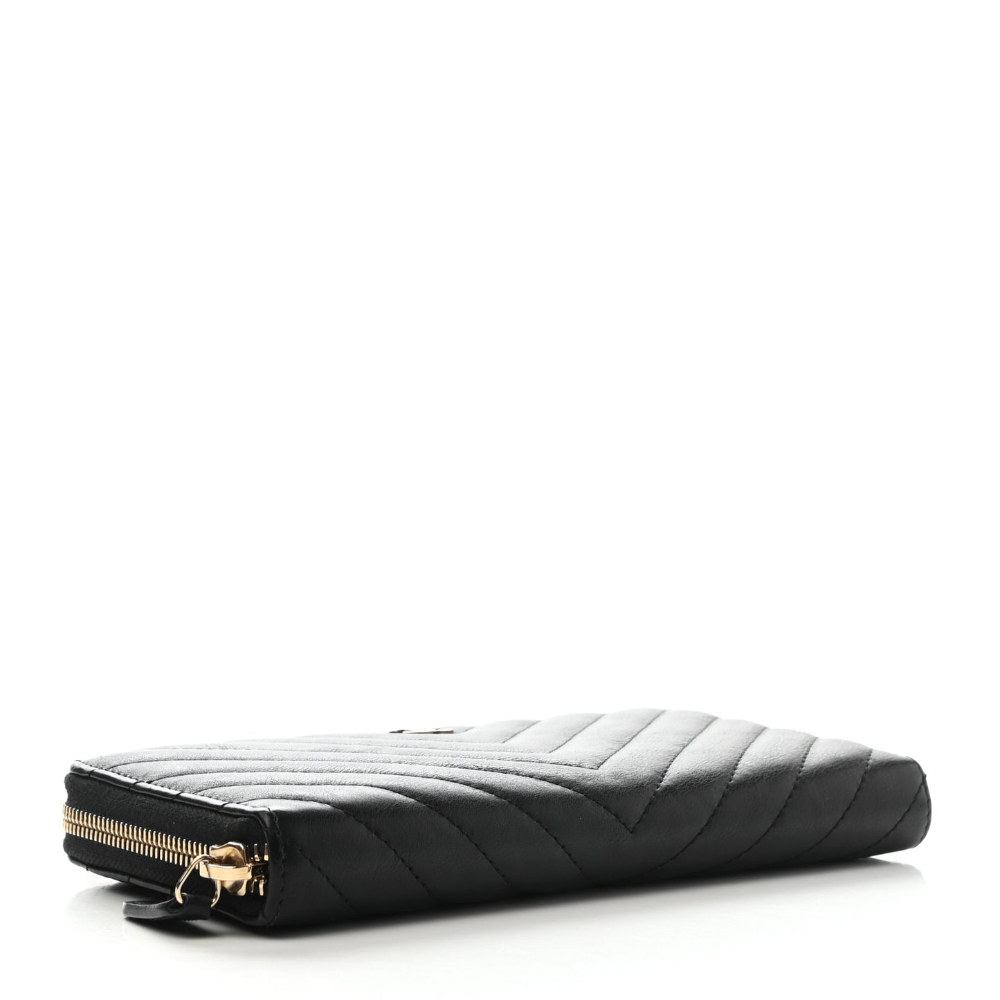 Calfskin Chevron Quilted Zip Around Wallet Black