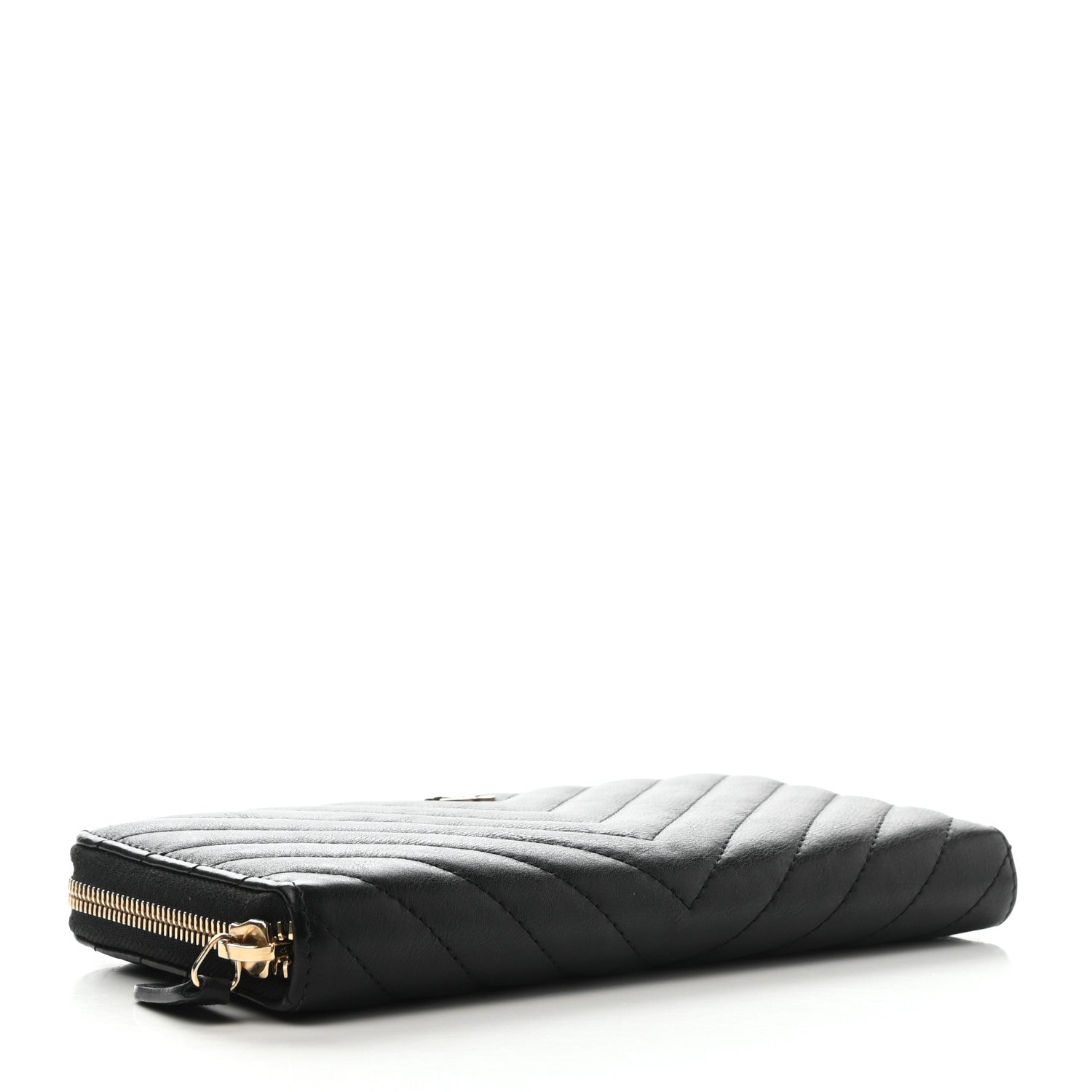 Chanel Calfskin Chevron Quilted Zip Around Wallet Black 4 of 10