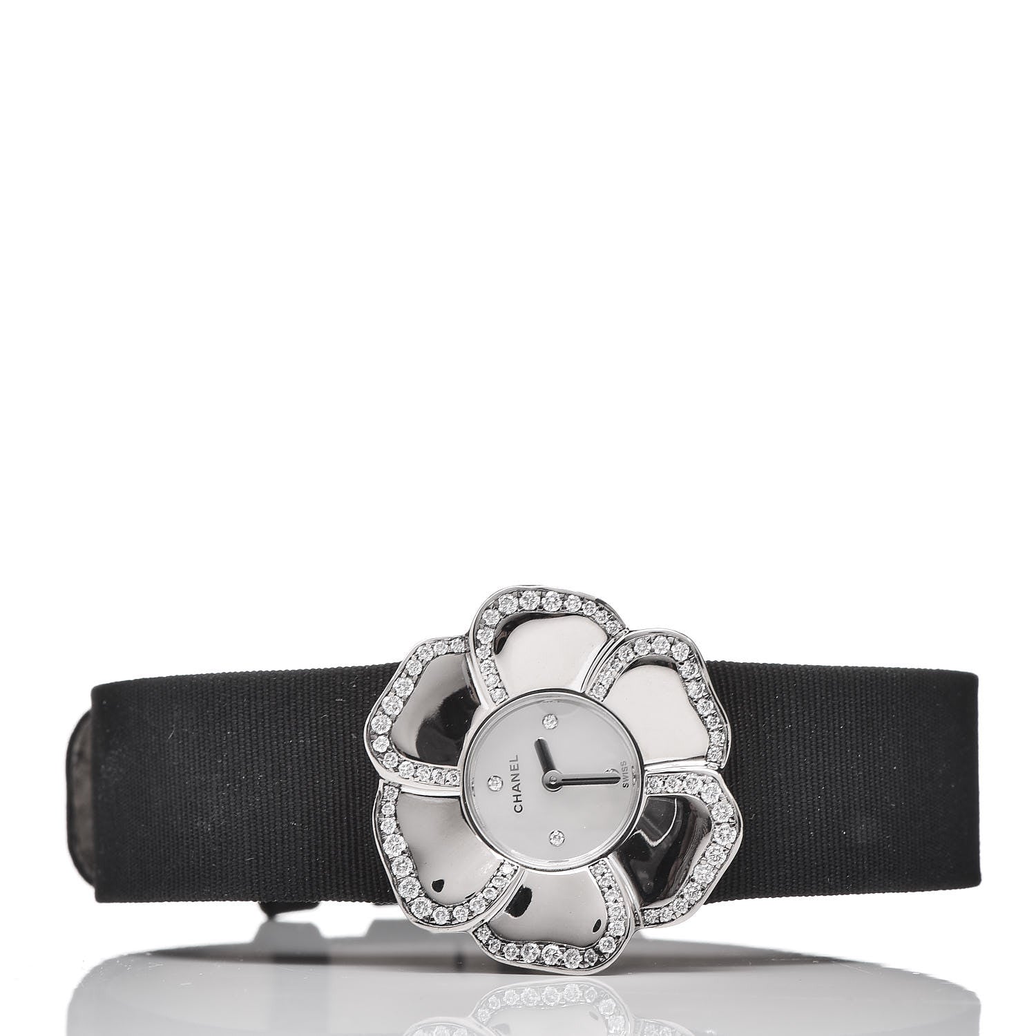 Chanel 18K White Gold Satin Diamond Mother of Pearl 27mm Camellia Quartz Watch 3 of 7