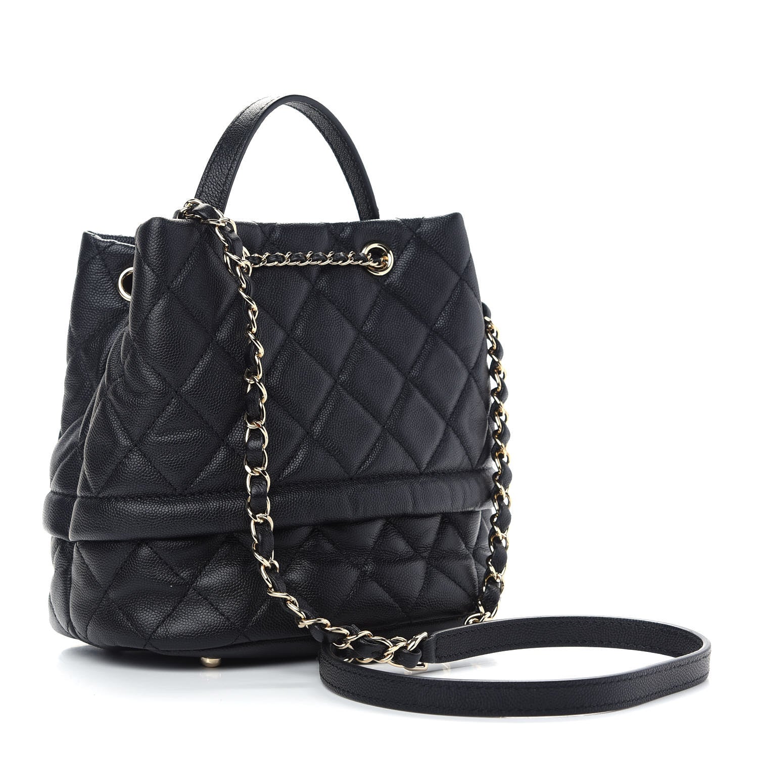 Chanel Caviar Quilted Rolled Up Bucket Drawstring Bag Black 3 of 9