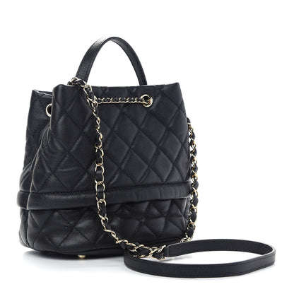 Chanel Caviar Quilted Rolled Up Bucket Drawstring Bag Black 3 of 9