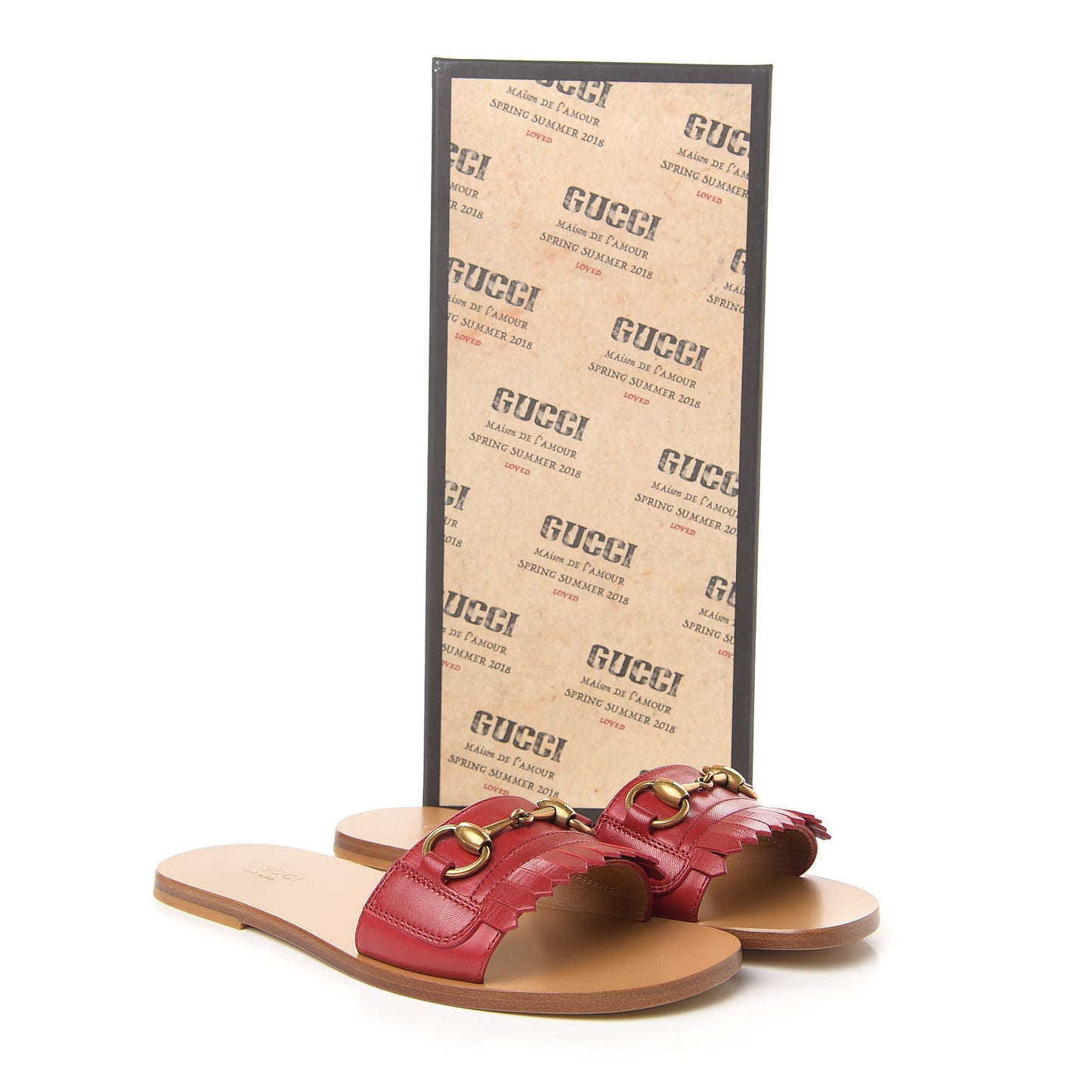 Malaga Kid Fringe Horsebit Slide Sandals 37 Hibiscus Red