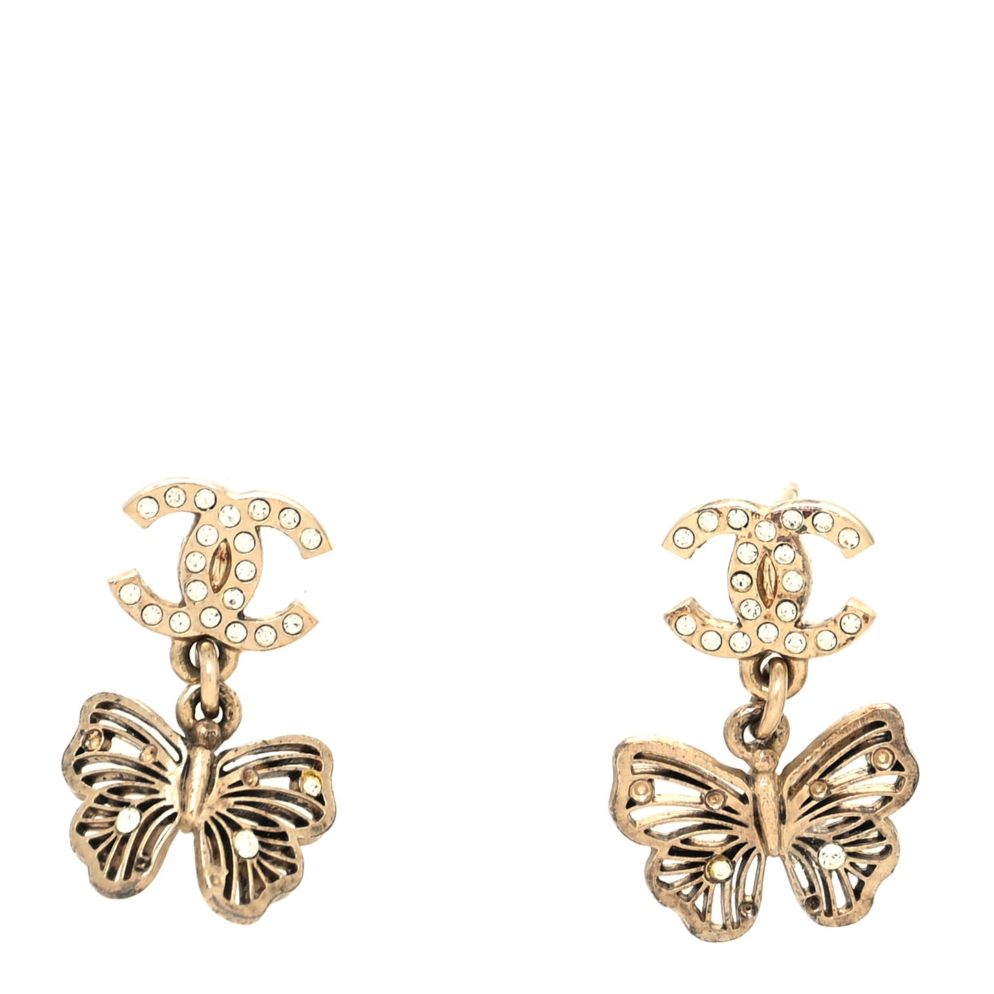 Crystal CC Butterfly Earrings Gold