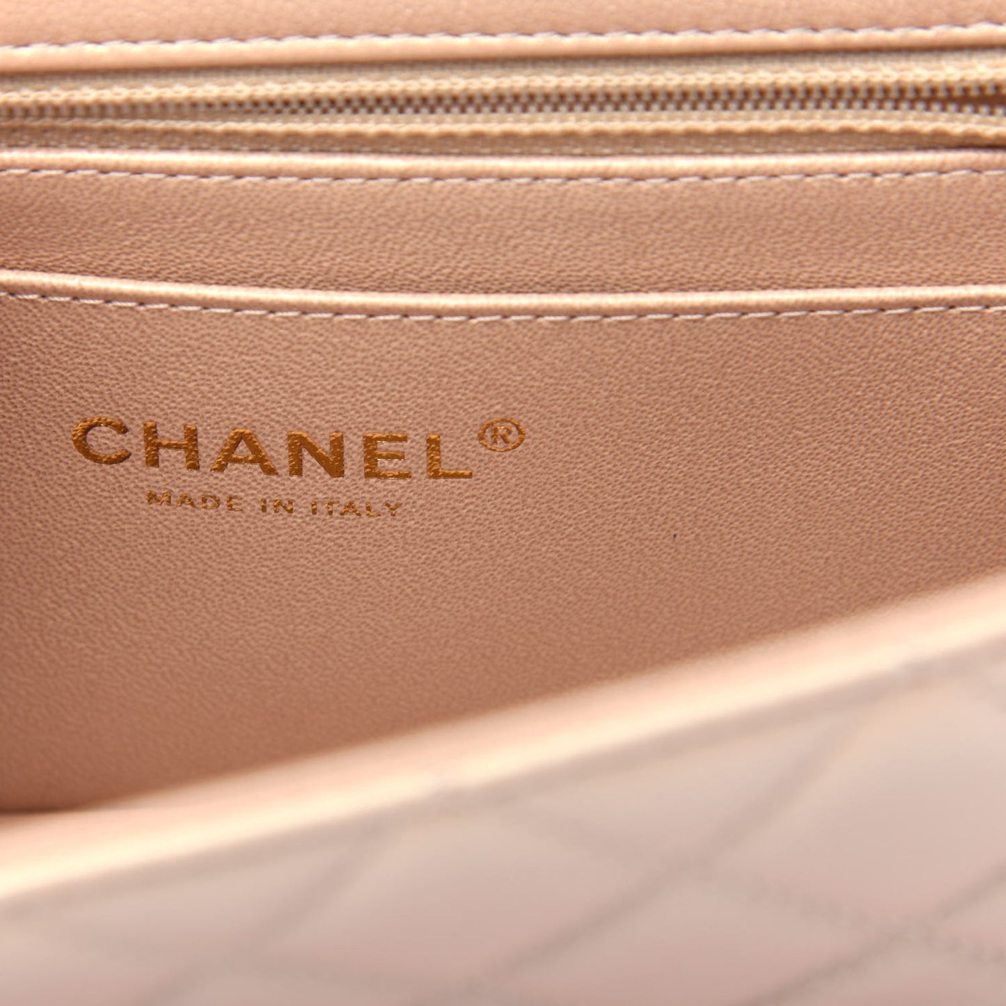 Iridescent Calfskin Quilted Mini Rectangular Flap Beige