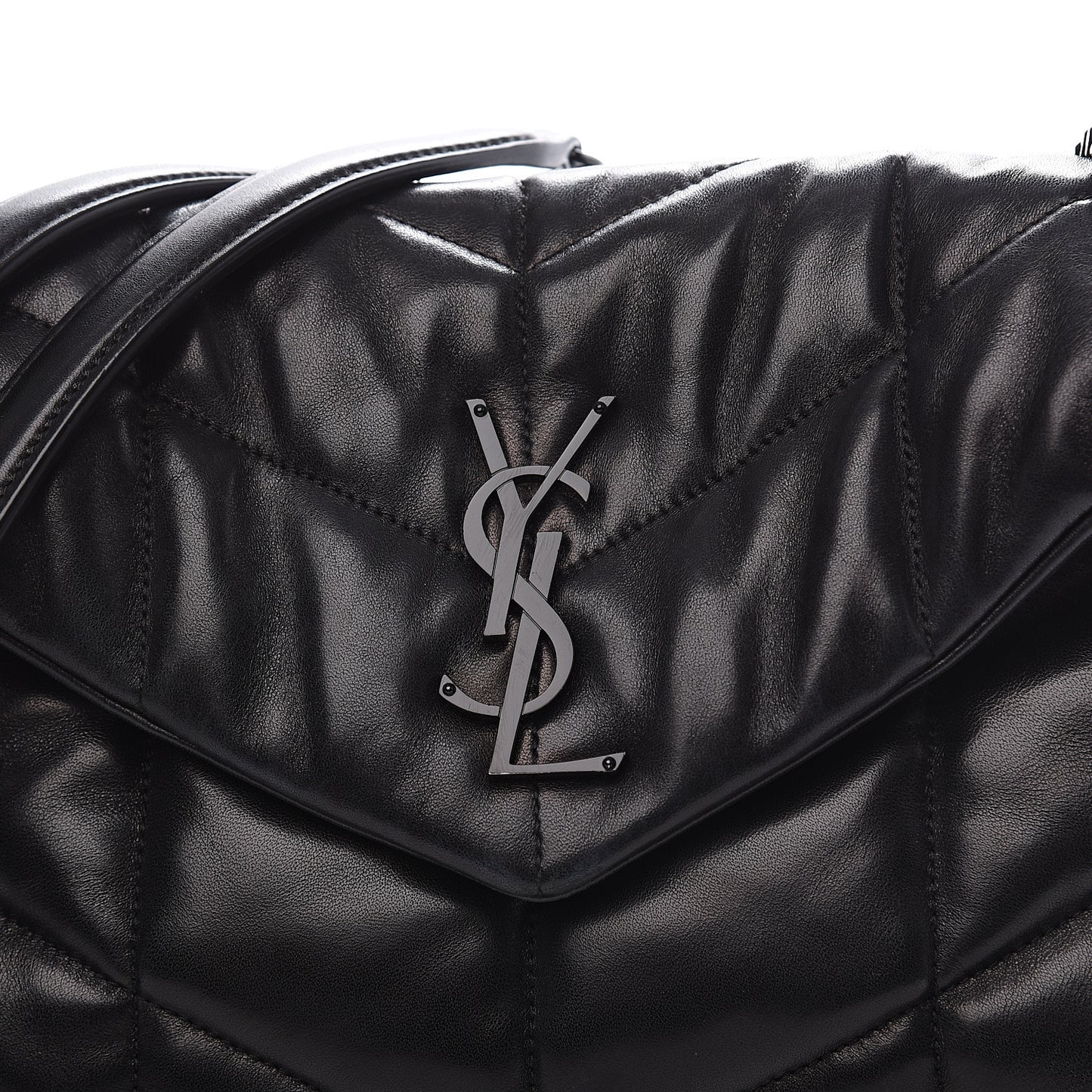 Lambskin Quilted Small Loulou Puffer Monogram Chain Satchel Black