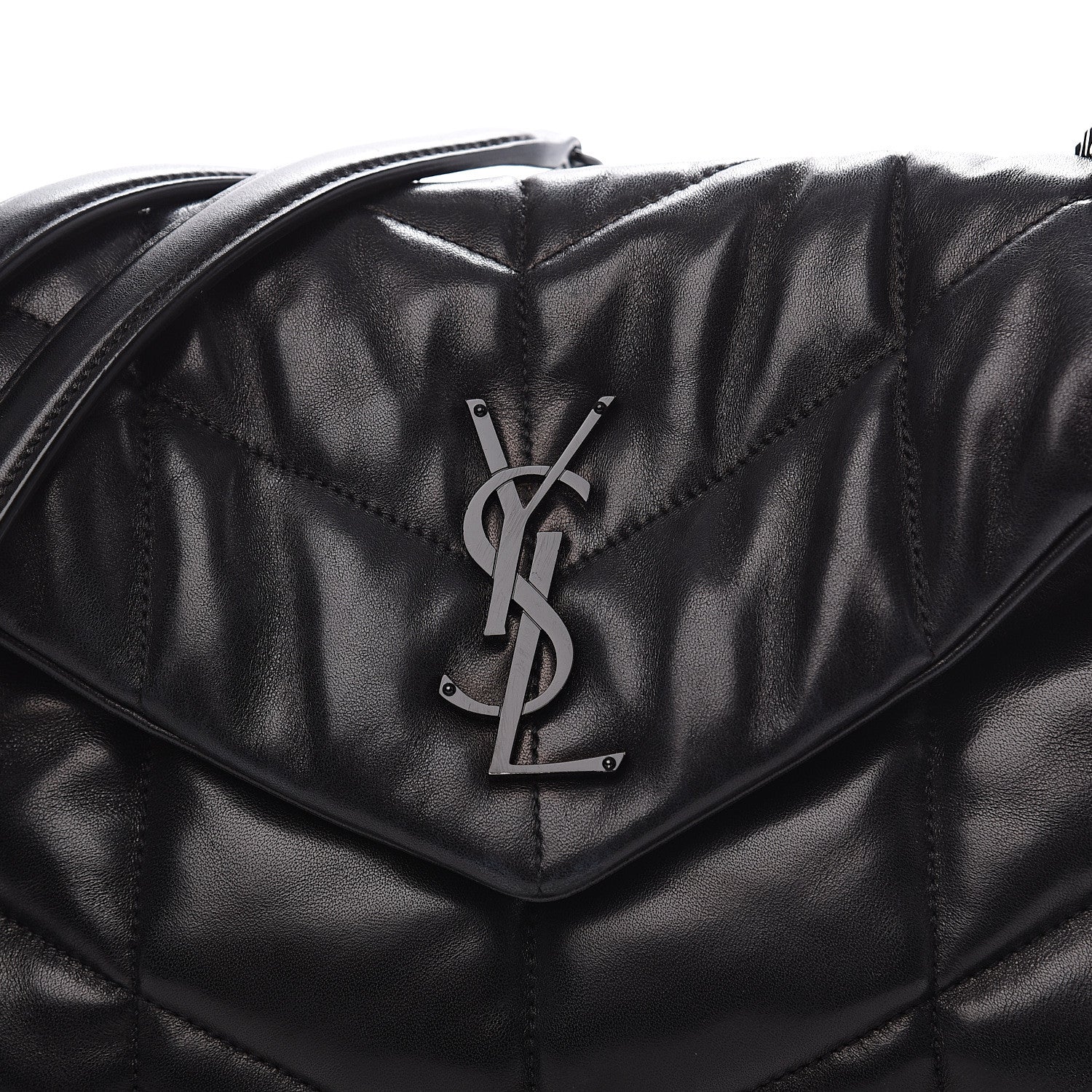 Saint Laurent Lambskin Quilted Small Loulou Puffer Monogram Chain Satchel Black 7 of 9