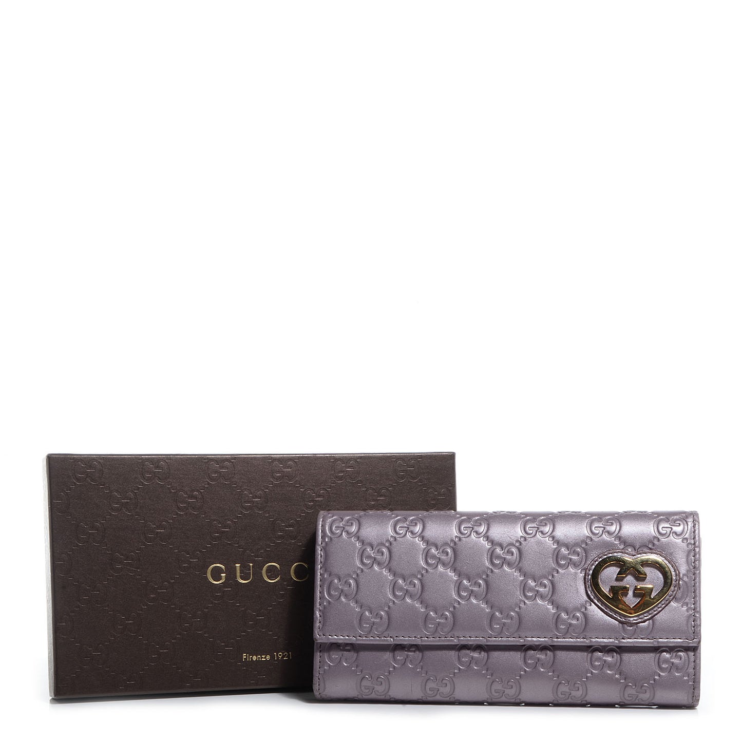 Metallic Soft Guccissima Lovely Heart Continental Wallet Senanque