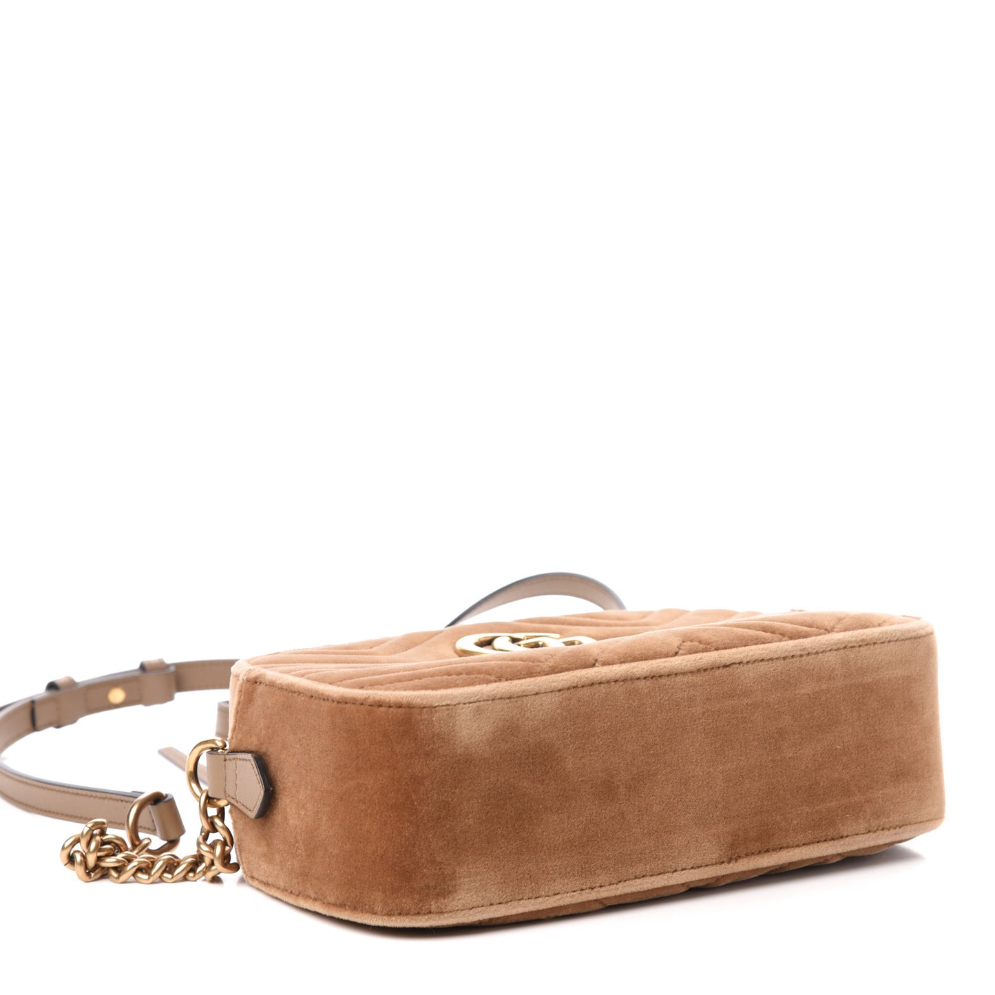 Velvet Matelasse Small GG Marmont Chain Shoulder Bag Taupe