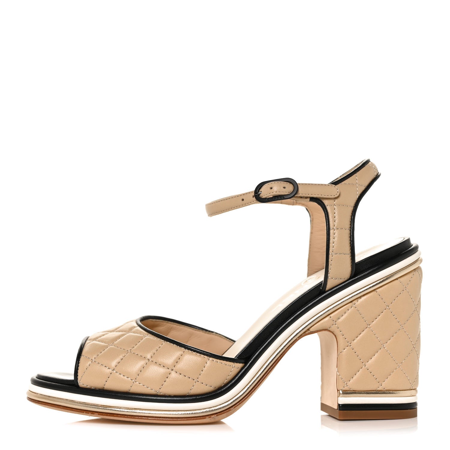 Chanel Lambskin Quilted CC Sandal 37.5 Beige 1 of 8