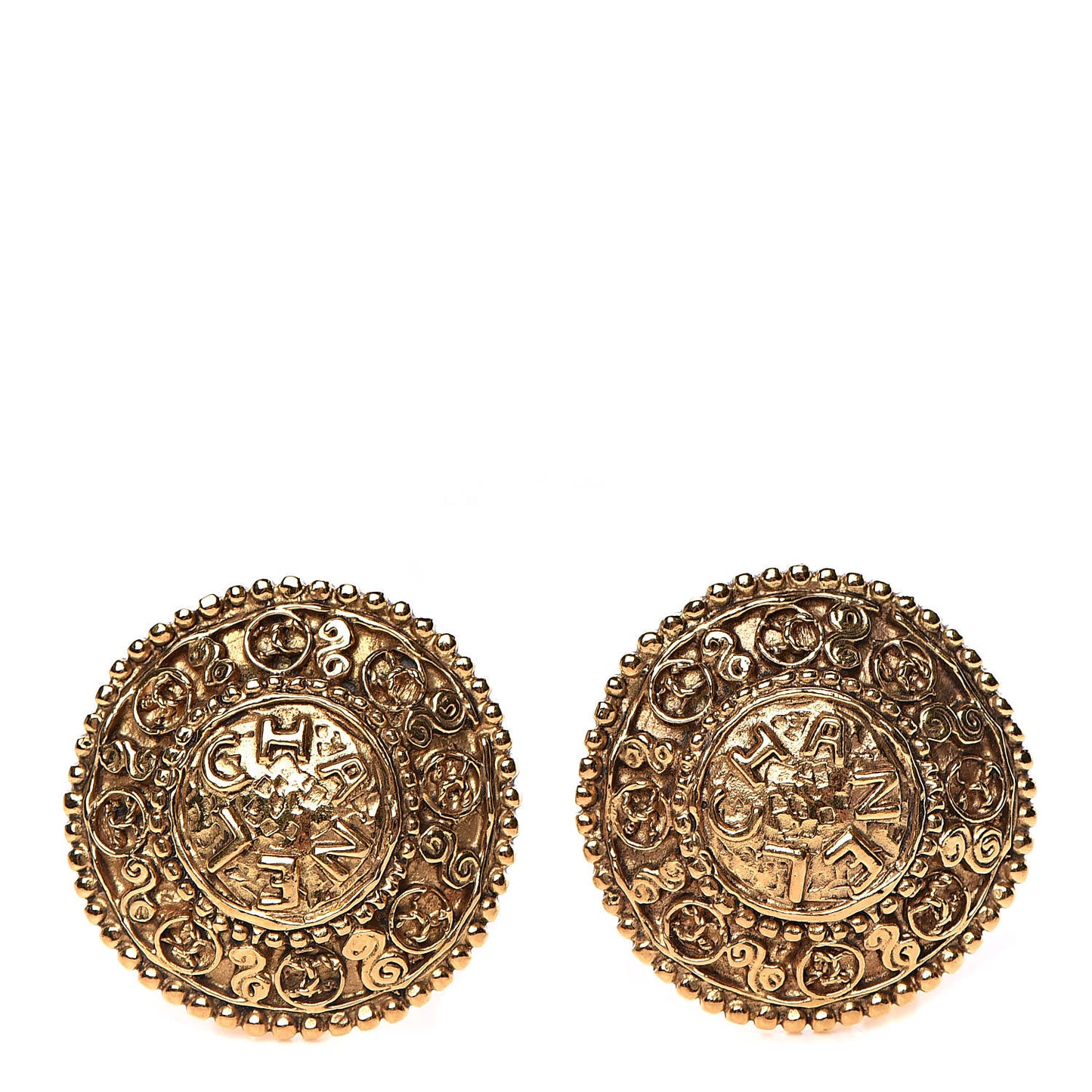 CC Button Clip On Earrings Gold