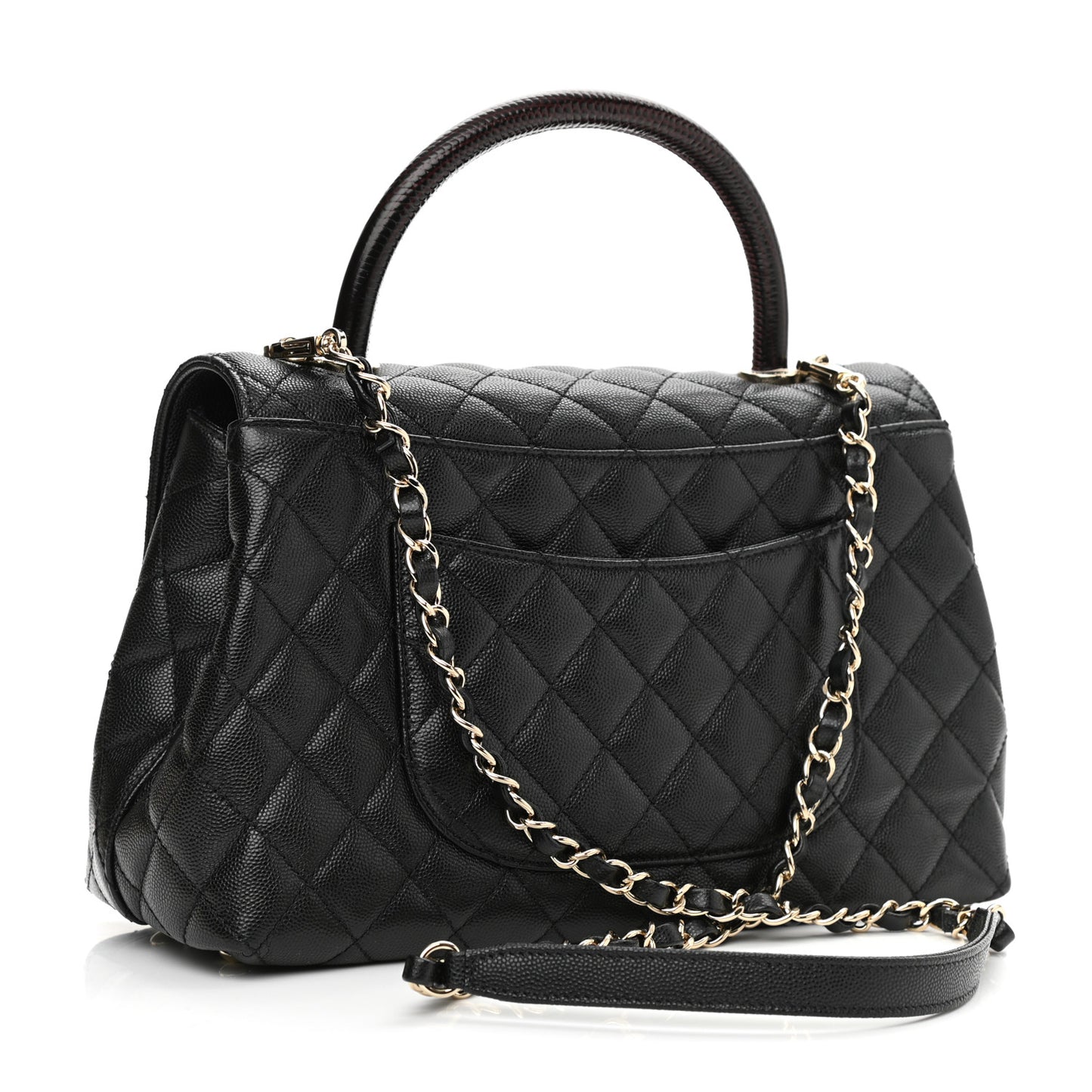 Caviar Lizard Embossed Quilted Small Coco Handle Flap Black
