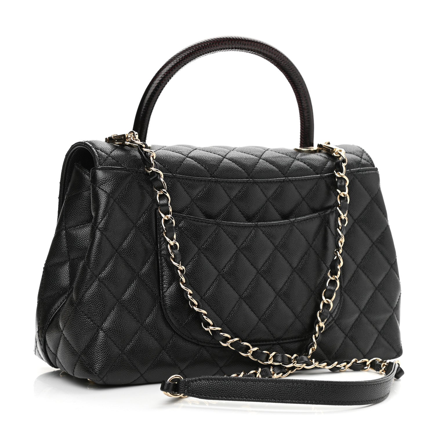 Chanel Caviar Lizard Embossed Quilted Small Coco Handle Flap Black 3 of 11