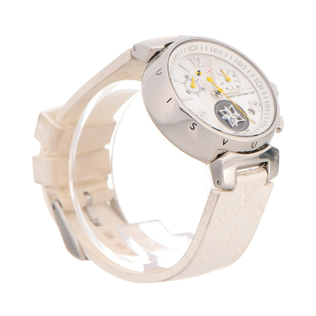 Louis Vuitton Stainless Steel Rubber Mother of Pearl 34mm Tambour Lovely Cup Quartz Watch 4 of 10