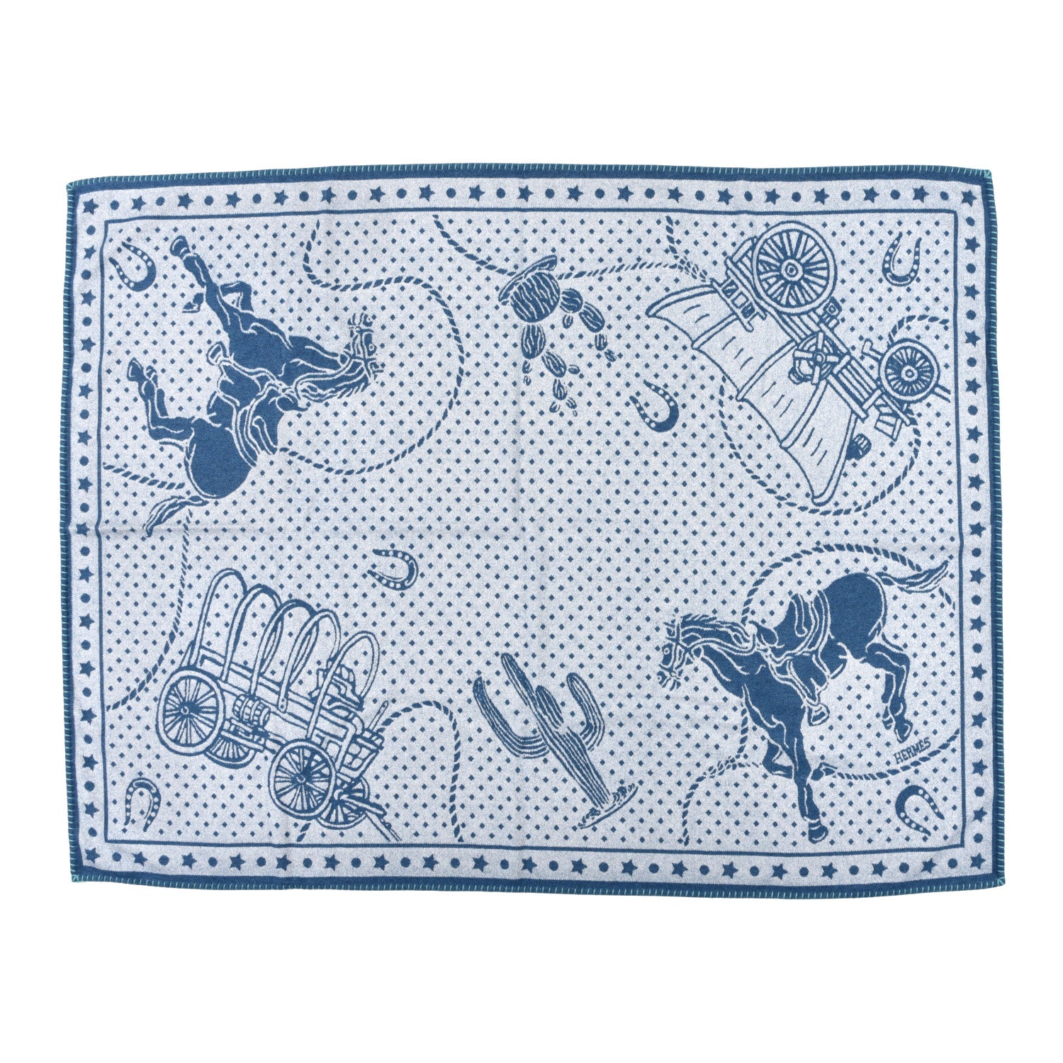 Hermes Wool Cashmere Western And Company Blanket Cobalt 1 of 4