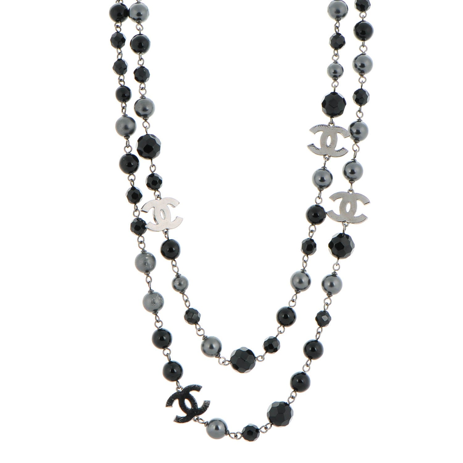 Chanel Ruthenium Bead CC Long Necklace Black 1 of 9
